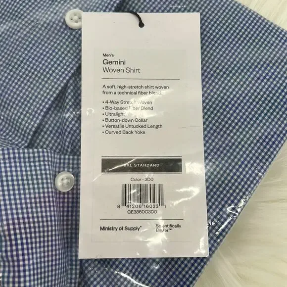 Ministry of Supply Gemini Woven Shirt - Blue/White Checker - XXL - New with tags